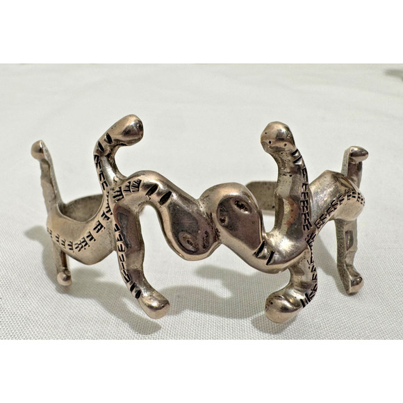 Vintage Native American Cuff Bracelet Double Snake Eyes Lizards Sterling 56 gr - Picture 1 of 8
